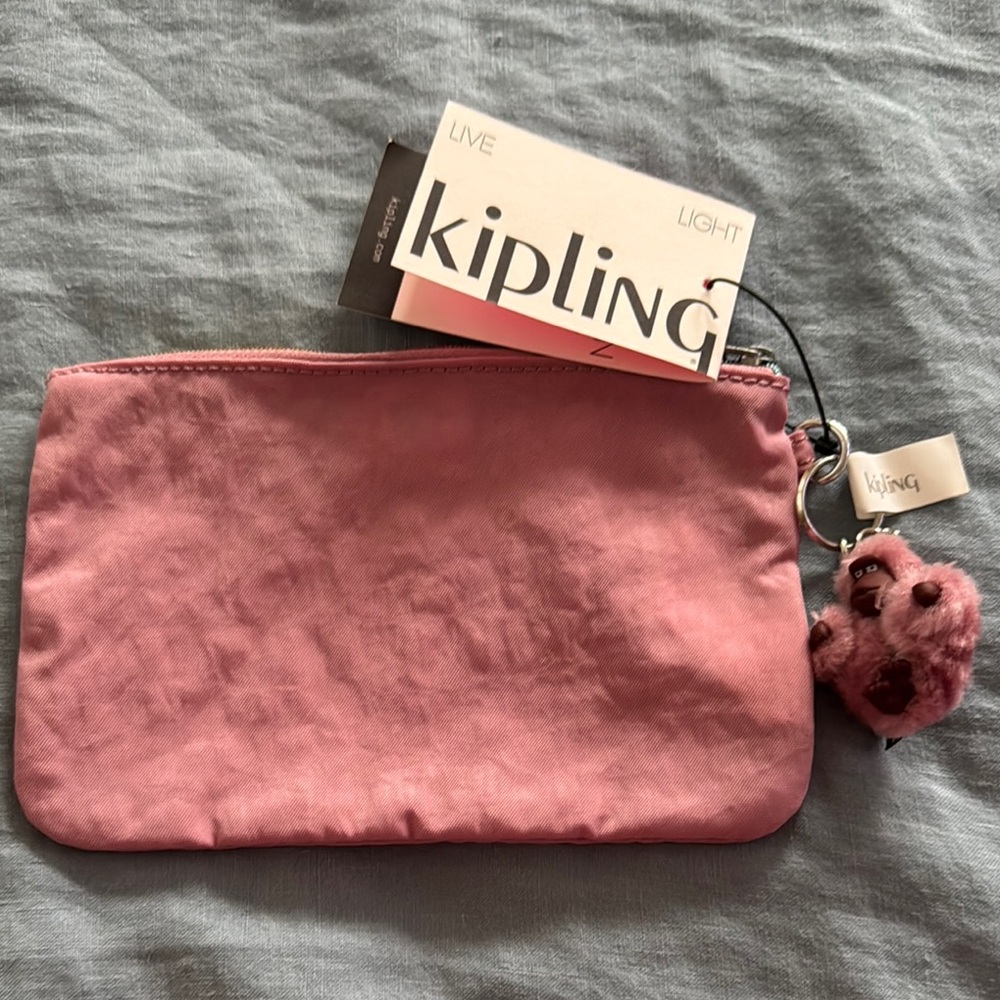 Kipling Pink Cosmetic Bag with Monkey Charm and Crinkled Nylon - Picture 3 of 4